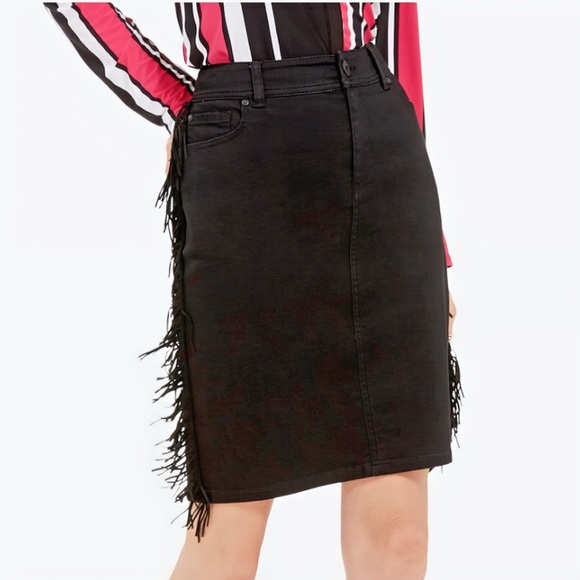 INC Denim Fringe Trim Skirt - Picture 1 of 11